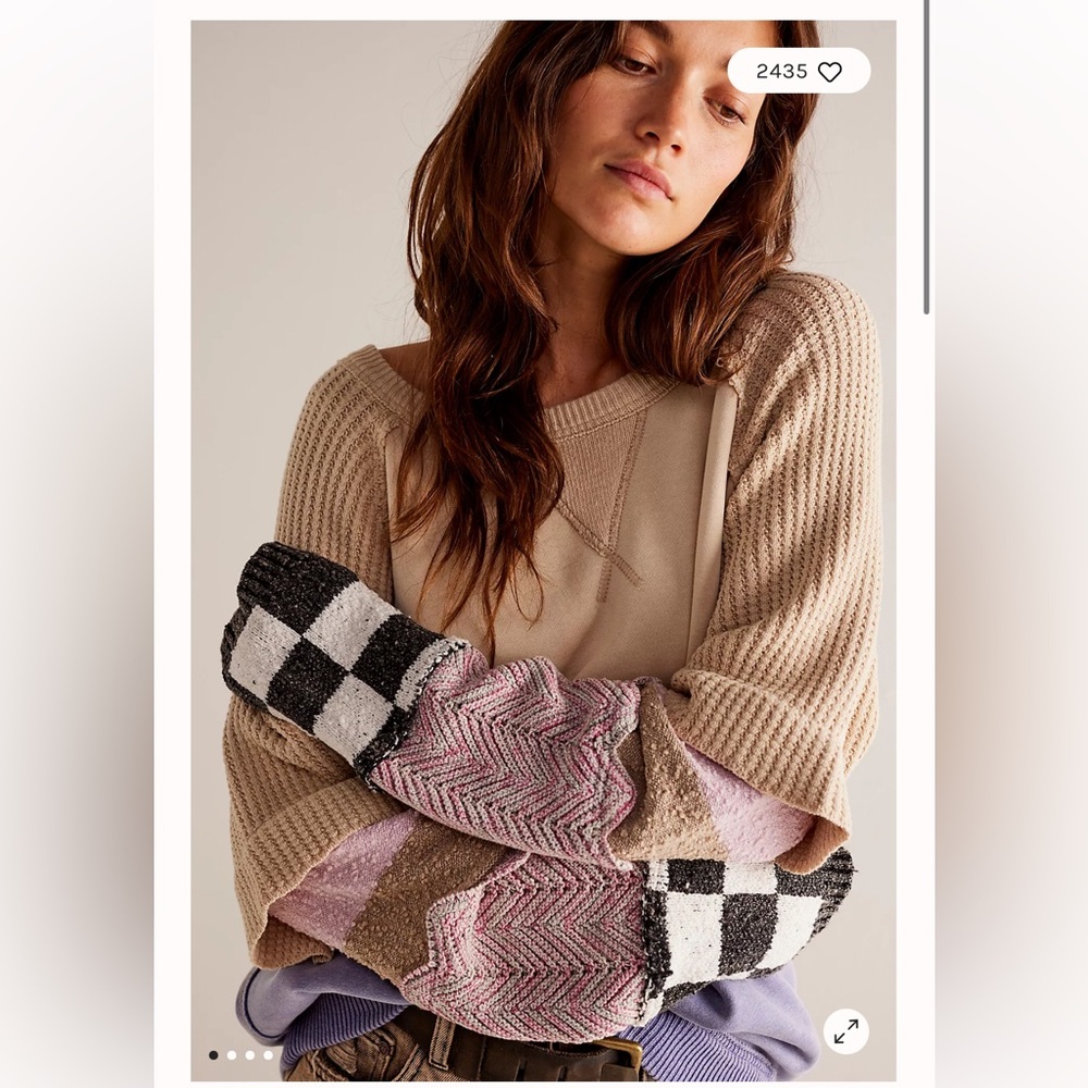 Rare Free People We The Free Finish Line Cuff Sweatshirt Pullover Sweater